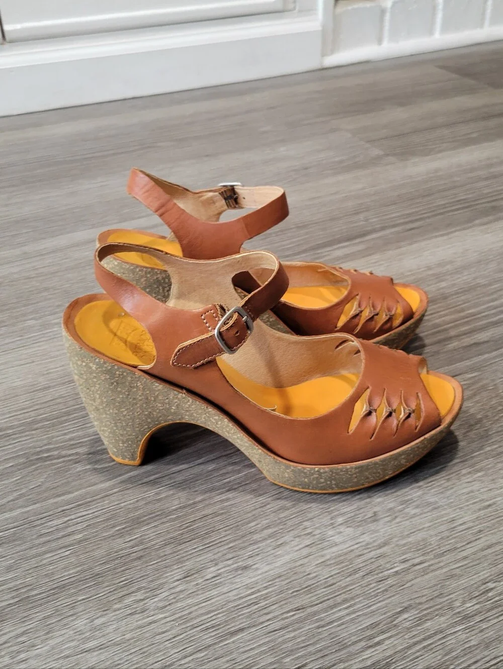 Camper 70s Inspired Brown Leather Slingback Platform Sandals Size 38